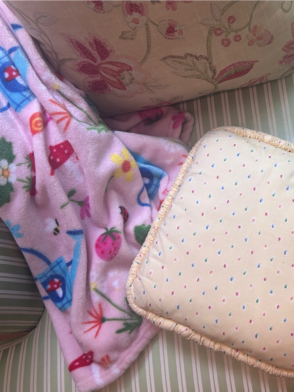 Summer Plush Blanket Spring Blooms Mushrooms Lady Bug Strawberries Pink 50 x 70 - Picture 6 of 11